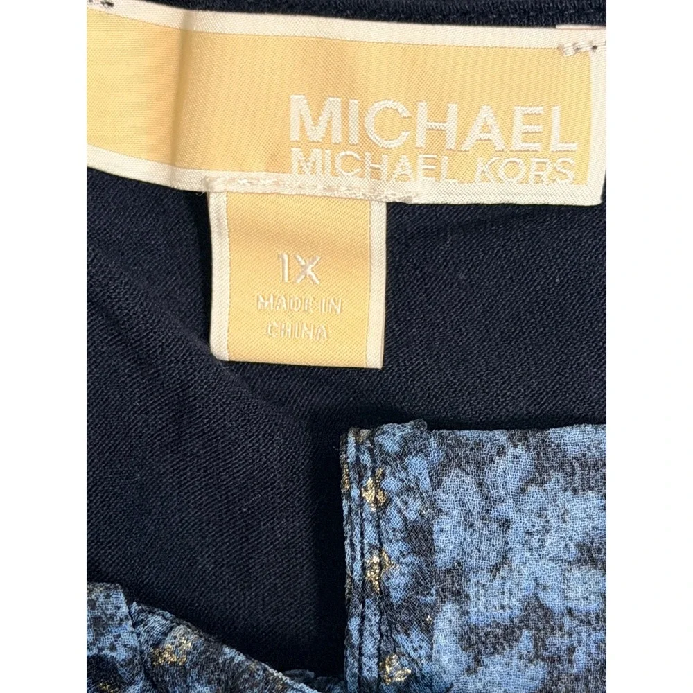 Michael Kors Navy Blue Floral Mixed Media Sleeveless Top Blouse 1X